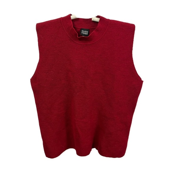 Eileen Fisher Wool‎ Red Sleeveless Mock Neck Sweater- Size Large - Picture 1 of 5